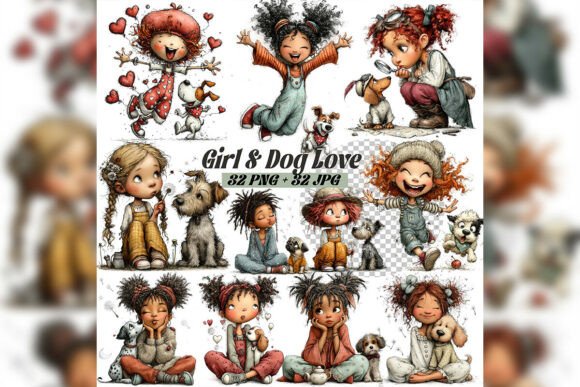 Download Whimsical Girl &amp; Dog Love Clipart Set - Love clipart Collection