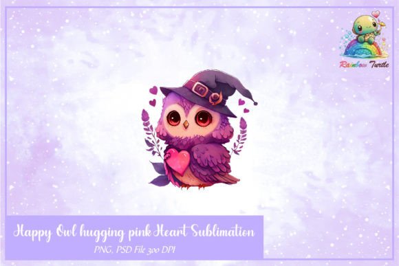 Download Happy Owl Hugging Pink Heart Sublimation - Heart sublimation Collection
